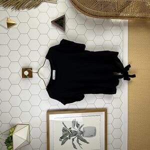 Free People Beach Black Tie-Back Short Sleeve Tee - Size - Medium